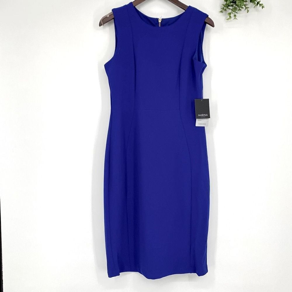 Marina Women's‎ Sleeveless Crew Neck Sheath Dress Blue Size 8 NWT